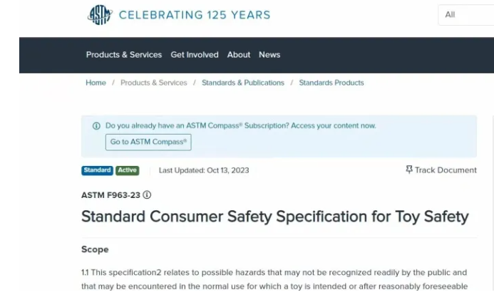 standard consumer safety specification for toys